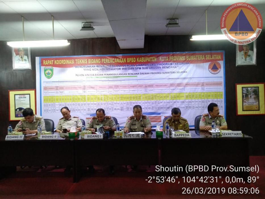 Rapat Koordinasi Teknis Bidang Perencanaan Bpbd Kabupaten/Kota Provinsi Sumatera Selatan