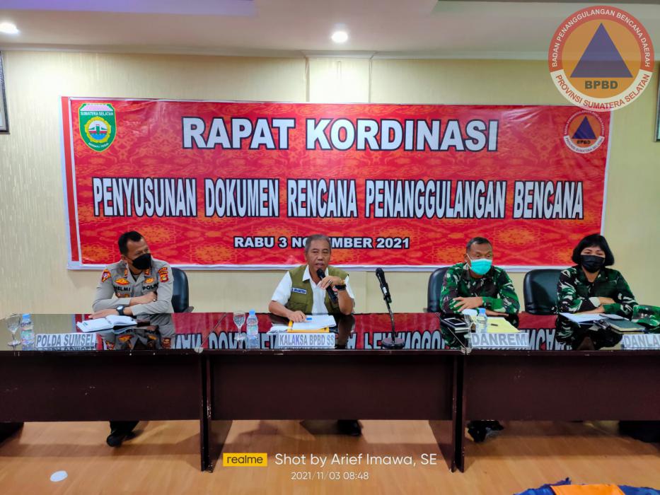 Kalaksa BPBD Provinsi Sumsel Membuka Acara Rapat Penyusunan Dokumen Rencana Penanggulangan Bencana (RPB) Tahun 2021