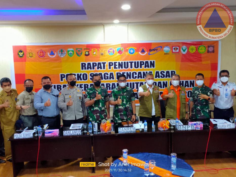 Kepala Pelaksana BPBD Provinsi Sumatera Selatan Buka Acara Rapat Penutupan Posko Satgas Karhutla Provinsi Sumatera Selatan Tahun 2021